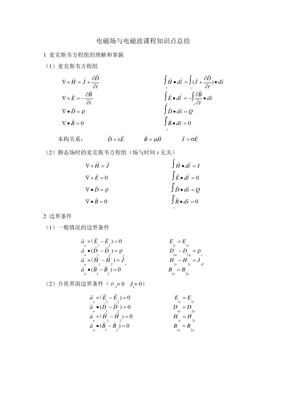 电磁场与电磁波课程知识点总结_第1页