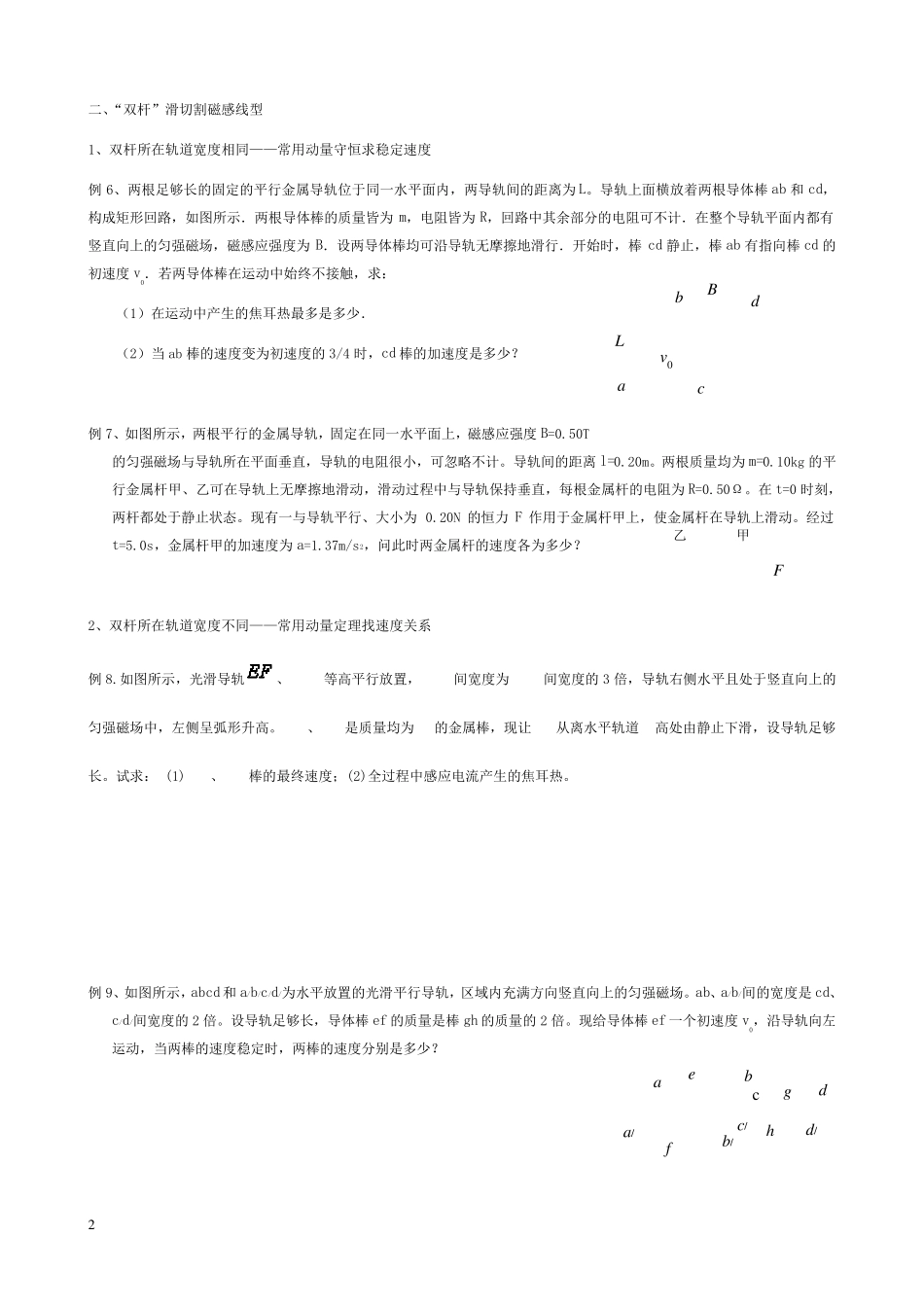 电磁感应中的单杆和双杆问题(习题,答案)_第2页
