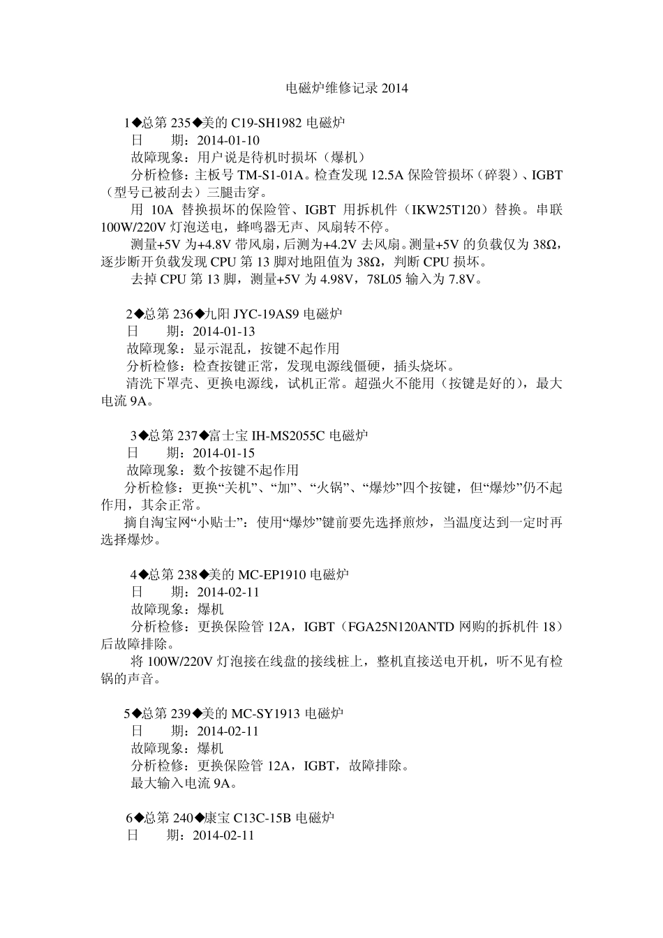 电磁炉维修记录2014_第1页