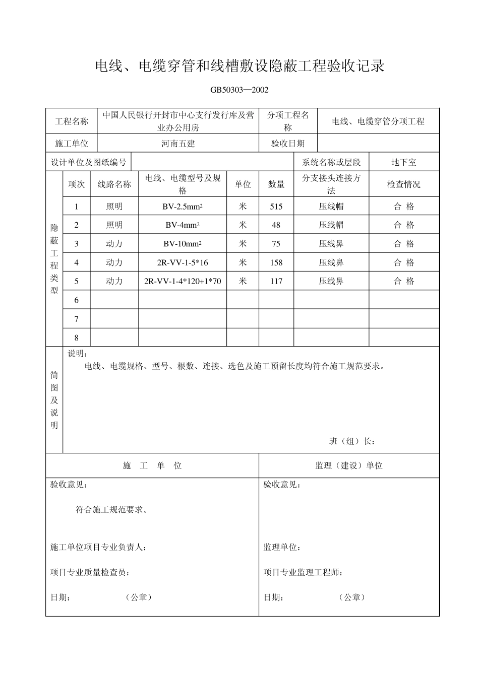 电线、电缆穿管和线槽敷设隐蔽工程验收记录_第1页