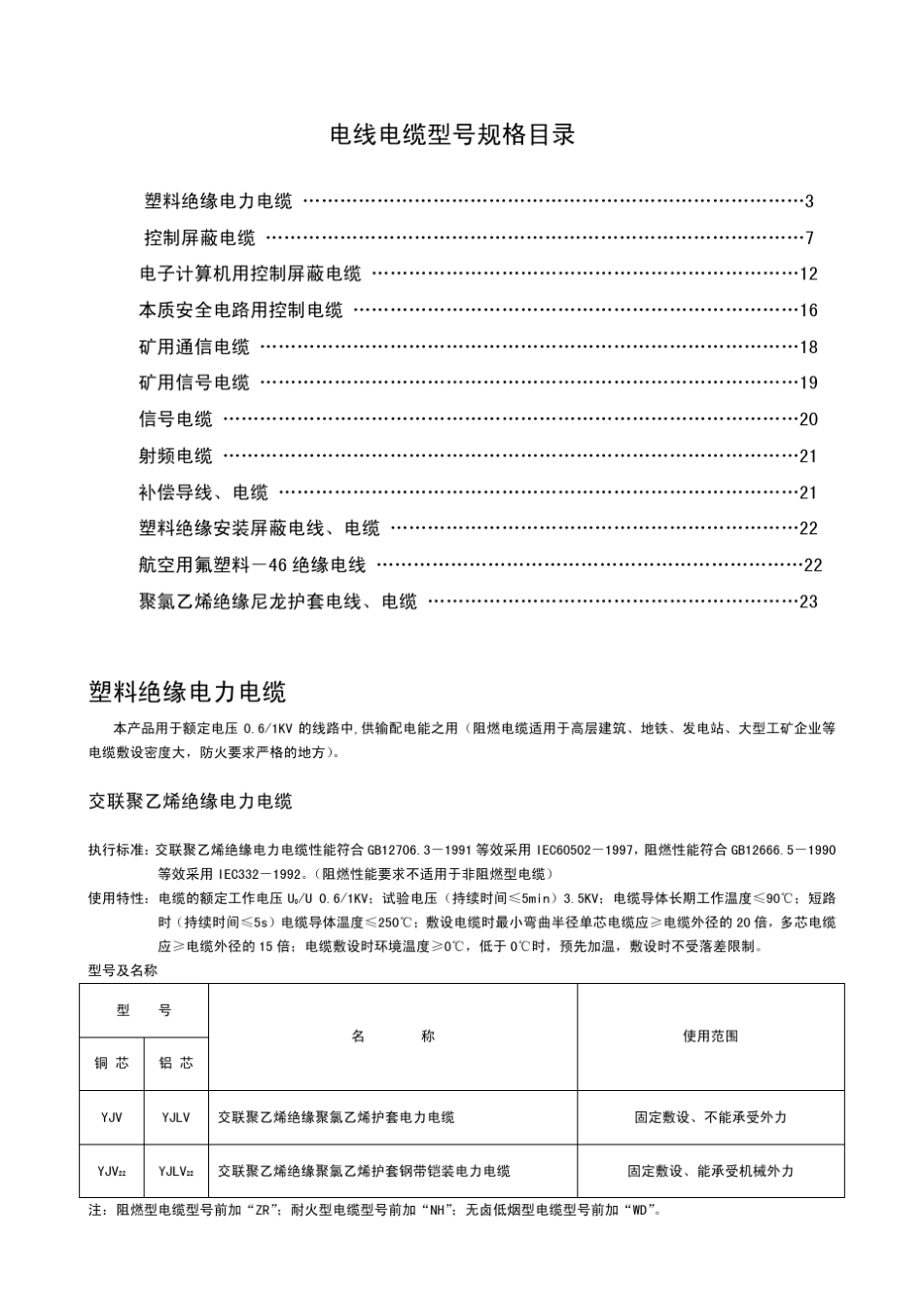 电线电缆型号规格目录_第1页