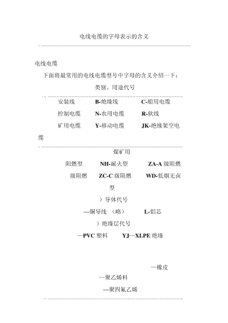 电线电缆的字母表示的含义