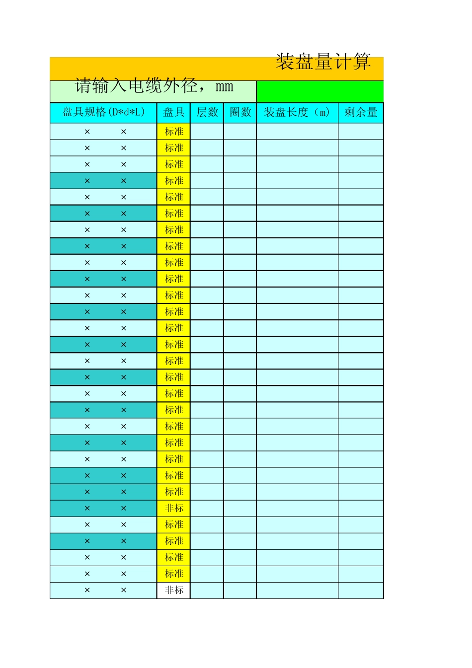 电缆分盘计算表_第1页