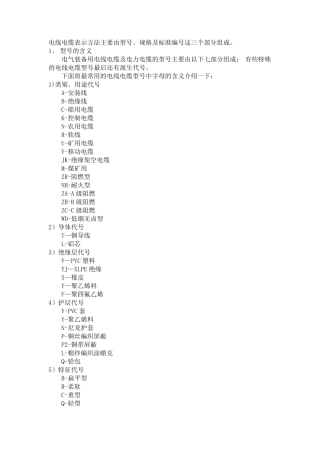 电缆型号含义