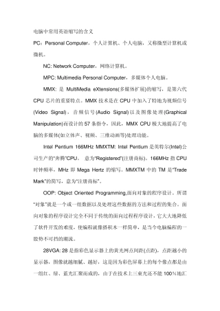 电脑中常用英文缩写的含义