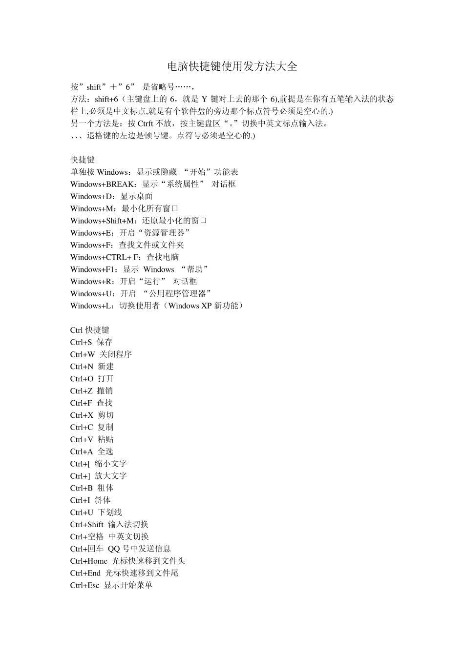 电脑快捷键使用发方法大全_第1页