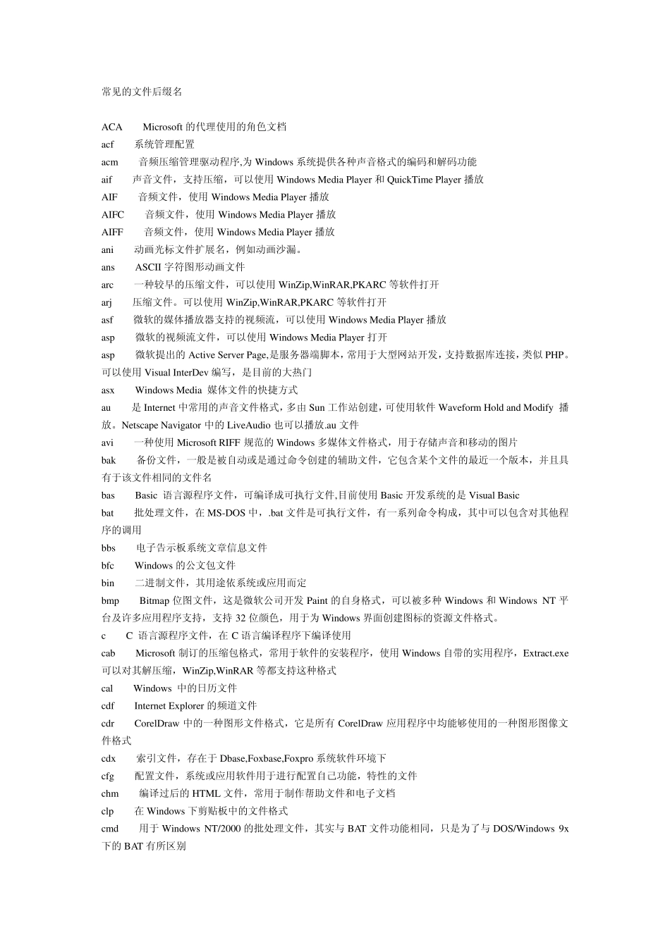 电脑所有文件后缀名扩展名大全_第1页
