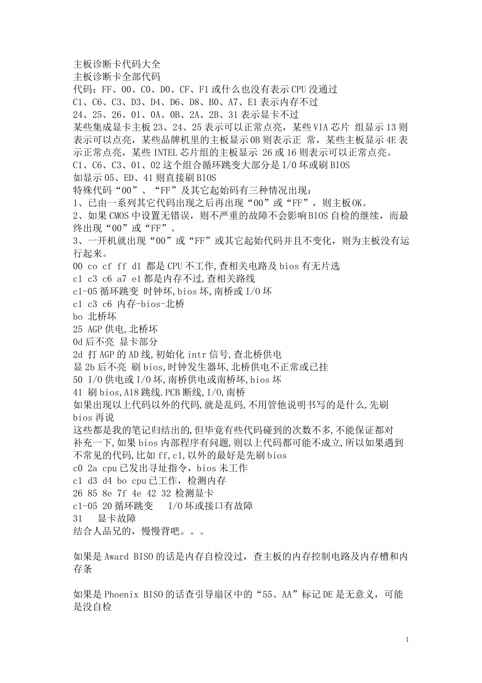 电脑诊断卡代码大全_第1页