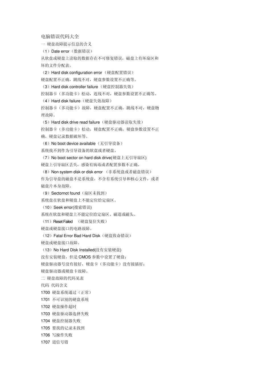 电脑错误代码大全_第1页
