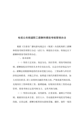 电视公共频道职工薪酬和绩效考核管理办法