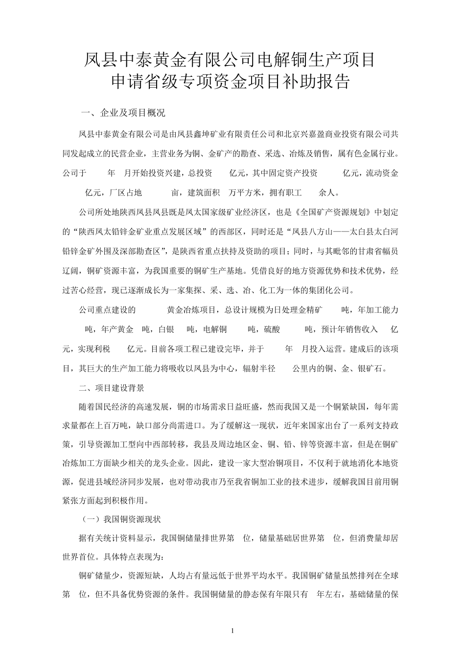 电解铜补助申请报告_第1页