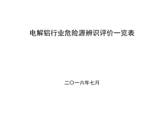 电解铝行业危险源辨识、评价一览表