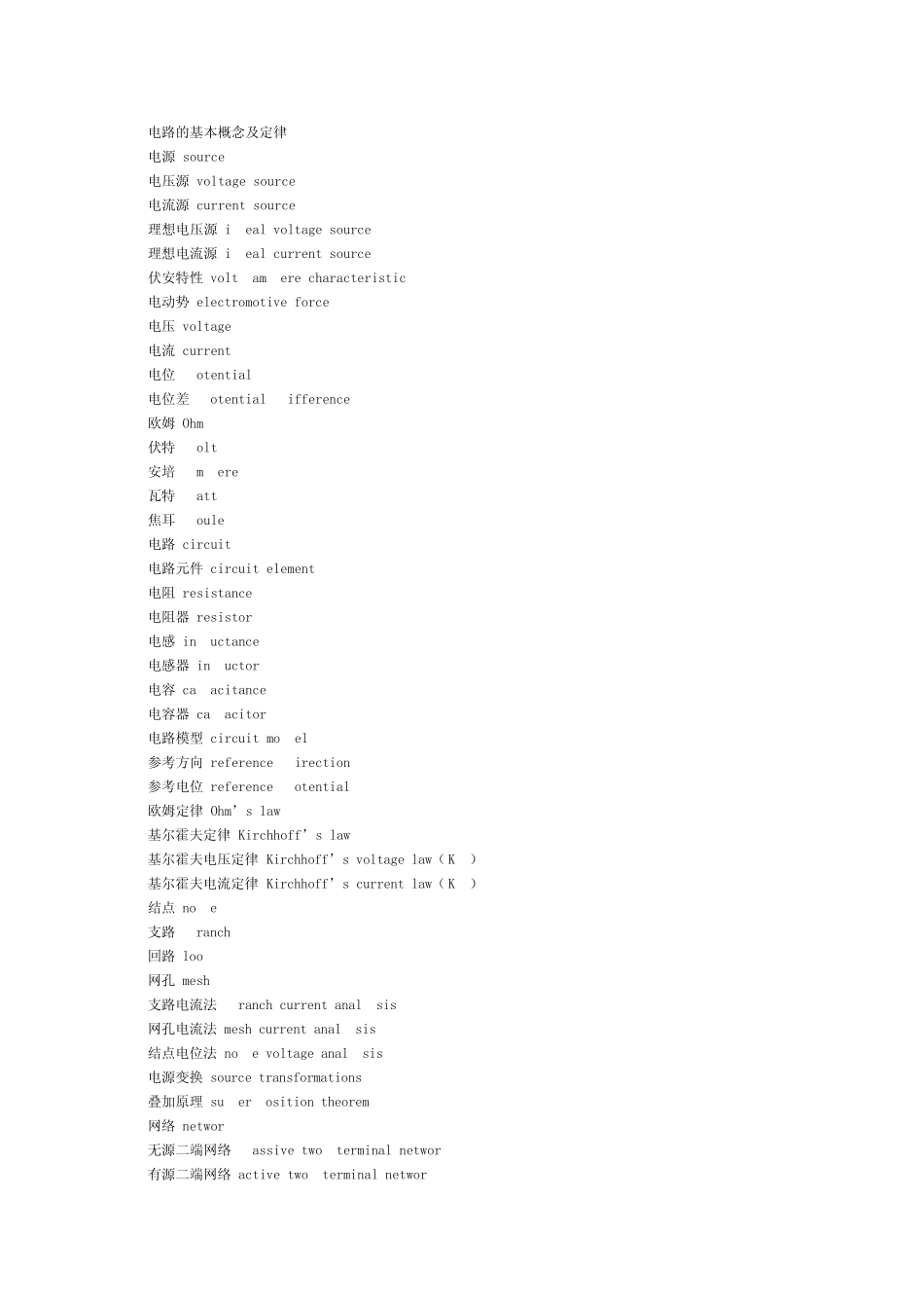 电路专业词汇中英对照_第1页
