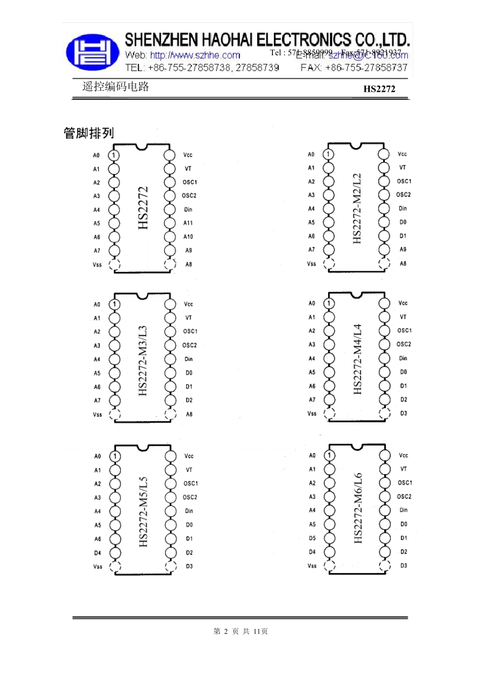 电路图纸HS2272中文资料,遥控解码电路_第2页