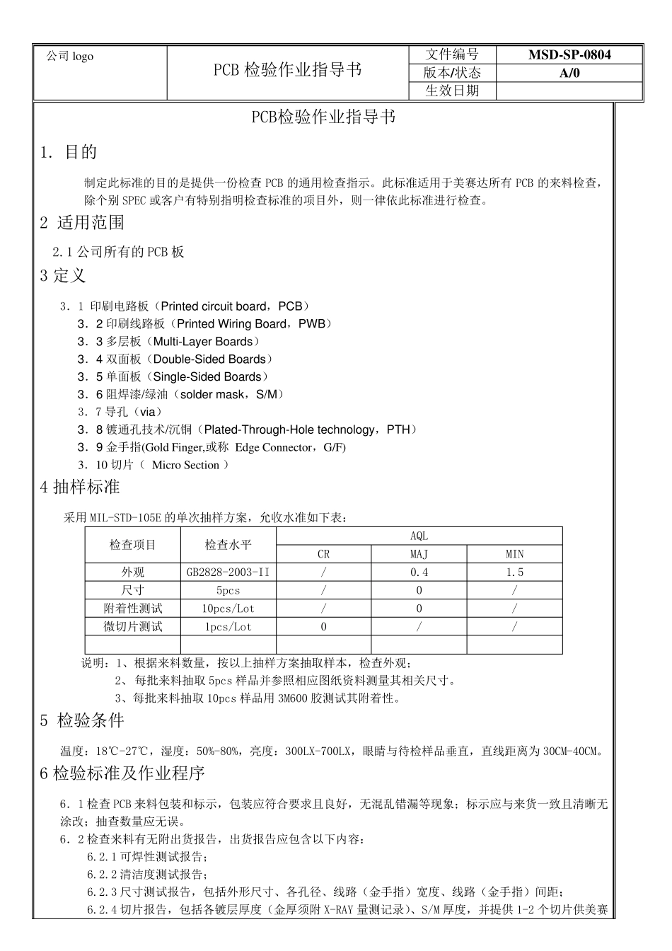 电路板检验作业指导书_第1页