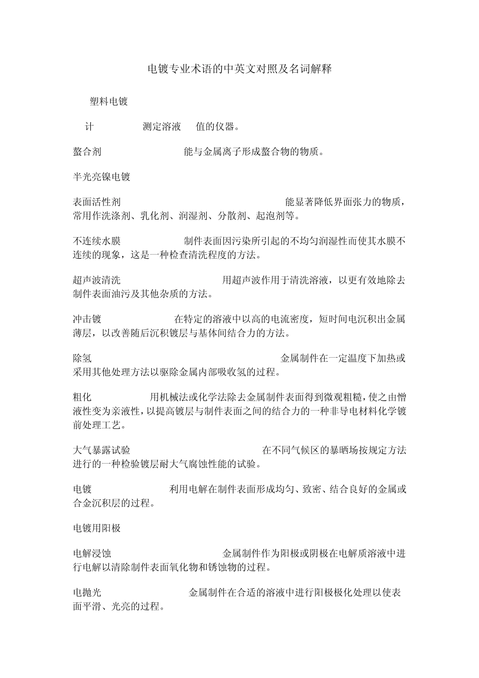 电镀专业术语的中英文对照及名词解释_第1页