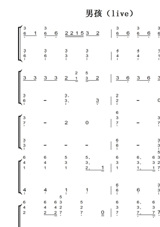男孩(live)梁博钢琴双手简谱教程