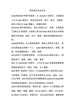 男性和女性英文名及其含义