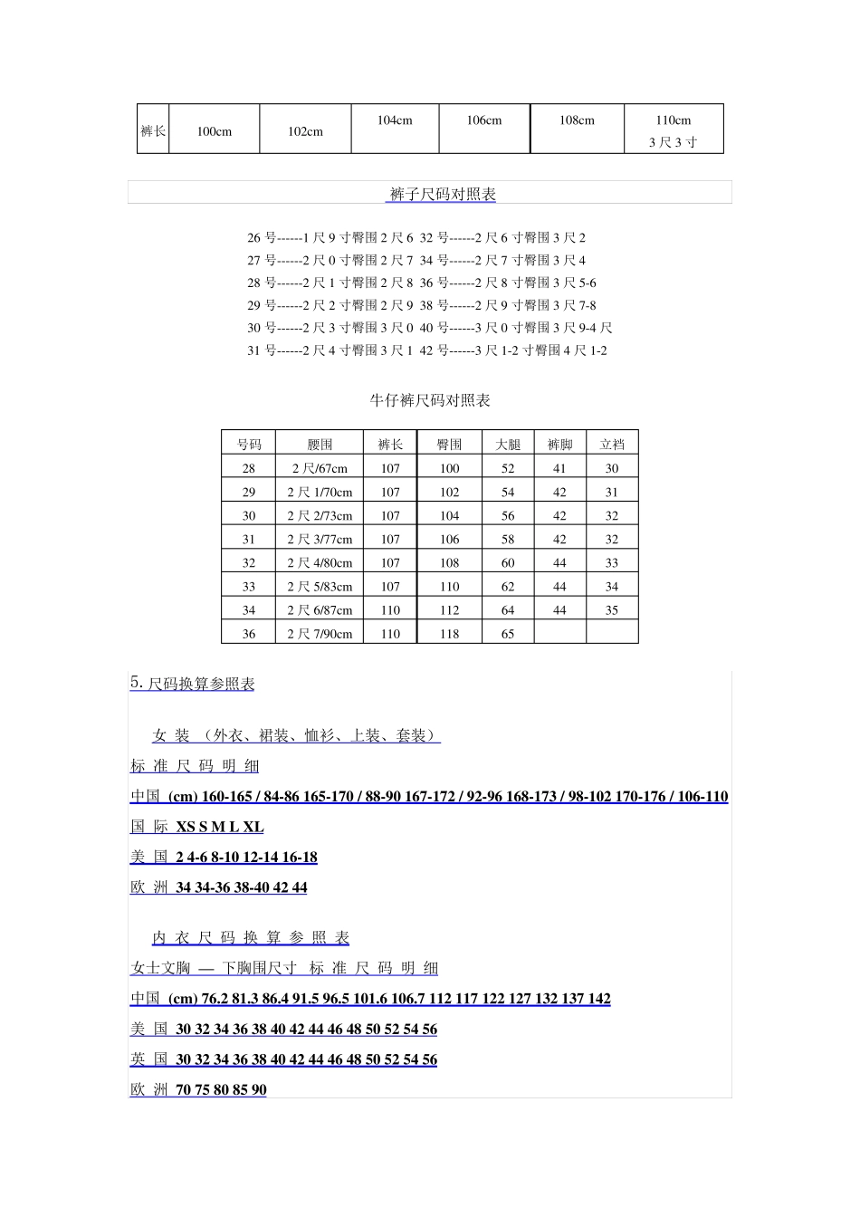 男装、女装、连衣裙、裤子、衣服尺码对照表_第3页
