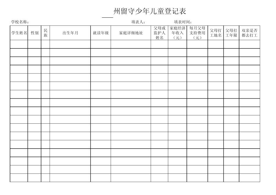 留守儿童花名册样表(空白)_第3页
