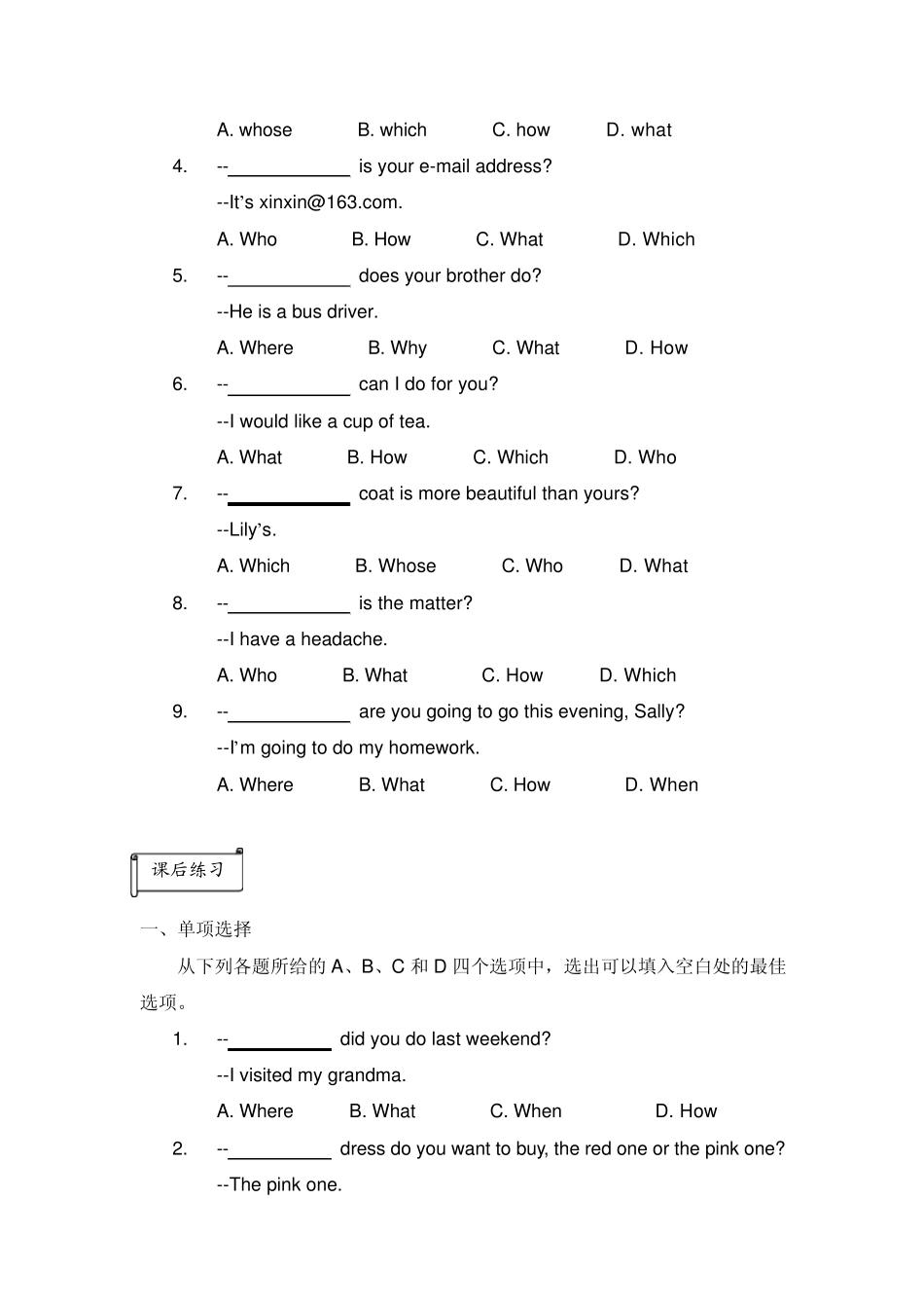 疑问代词、疑问副词、冠词专项练习_第2页