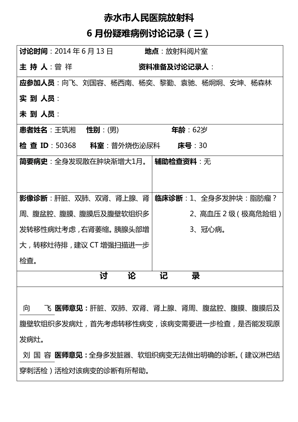疑难病例讨论记录样表_第1页