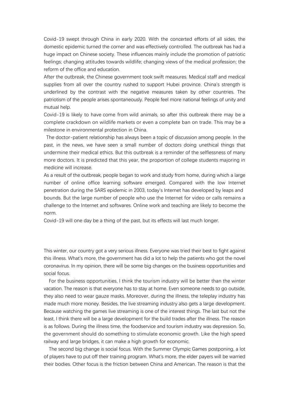 疫情后中国影响英语作文_第1页