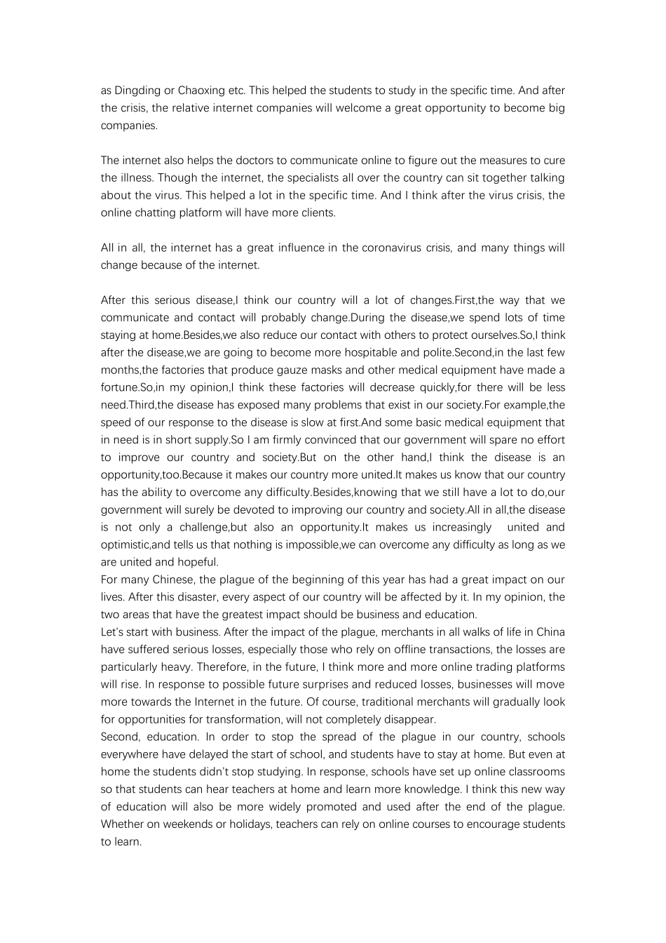 疫情后中国影响英语作文_第3页