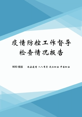 疫情防控工作督导检查情况报告