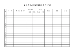 疫情防控物资登记表