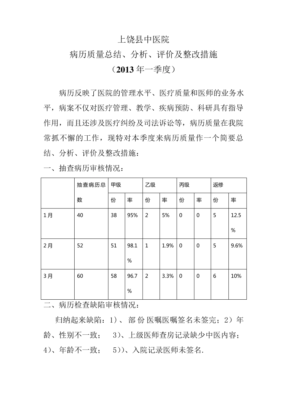 病历质量总结、分析、评价及整改措施_第1页