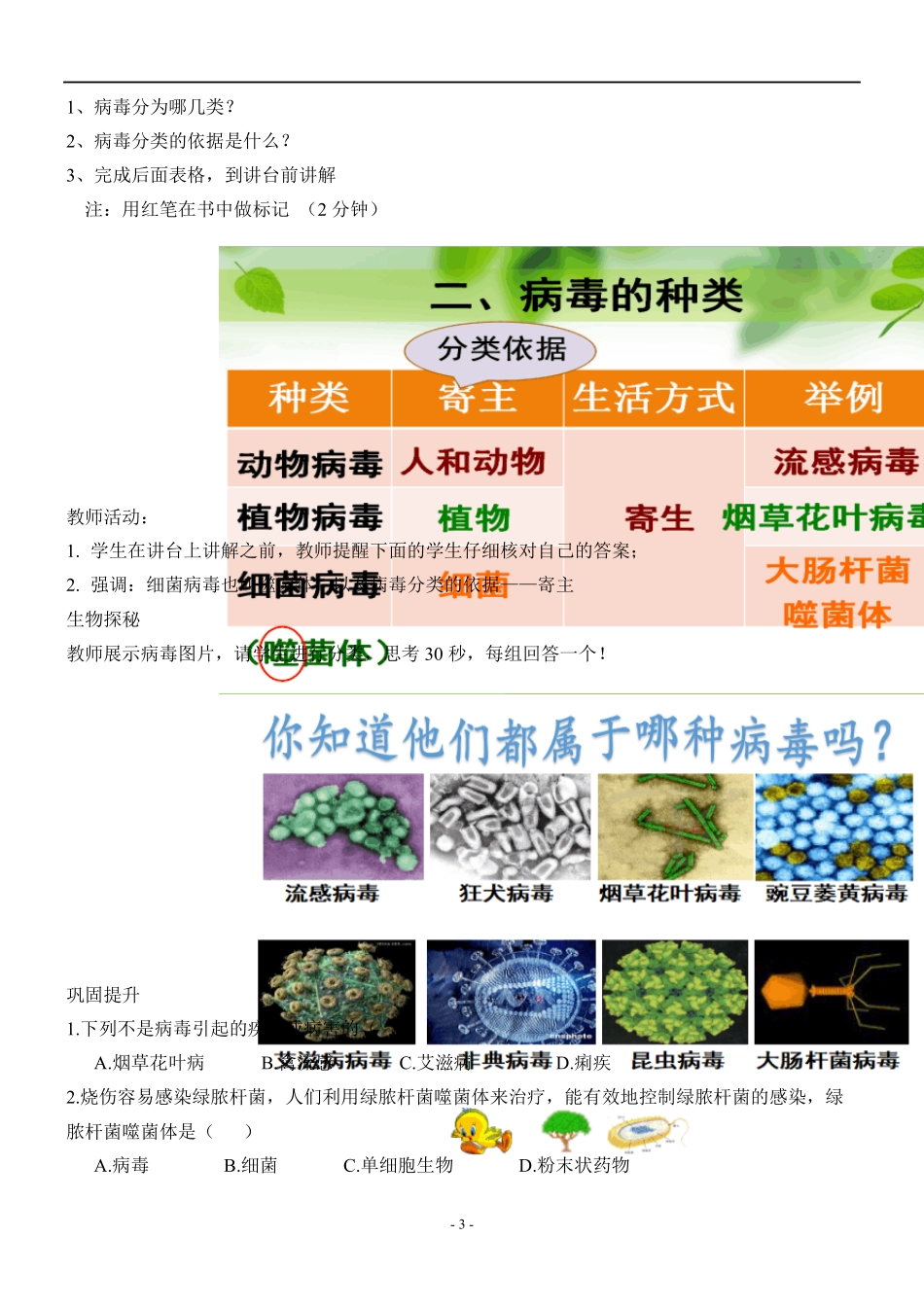 病毒初中生物优秀教学设计(教案)_第3页
