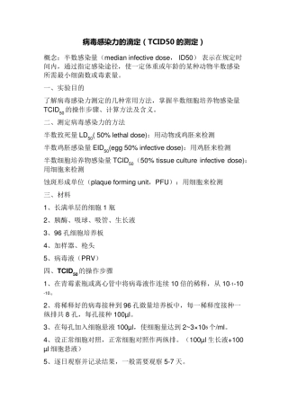 病毒感染力的滴定(TCID50的测定)