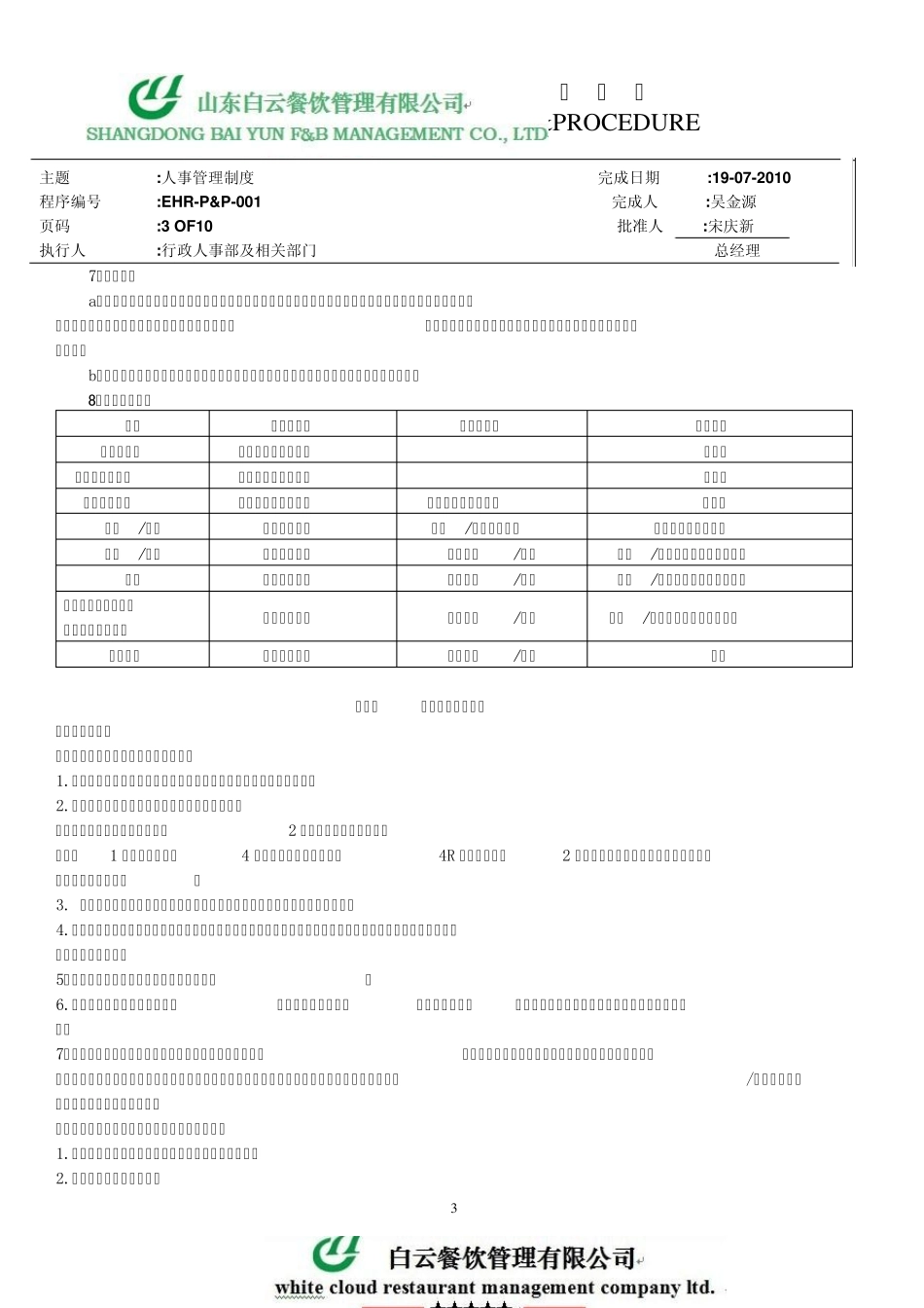 白云餐饮管理公司人事管理制度_第3页