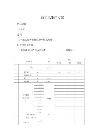 白卡纸生产方案设计