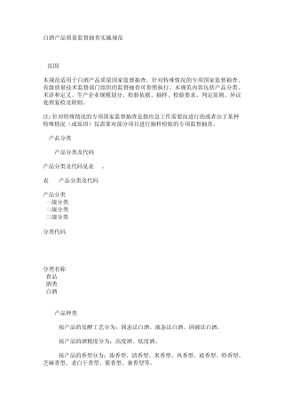 白酒产品质量监督抽查实施规范