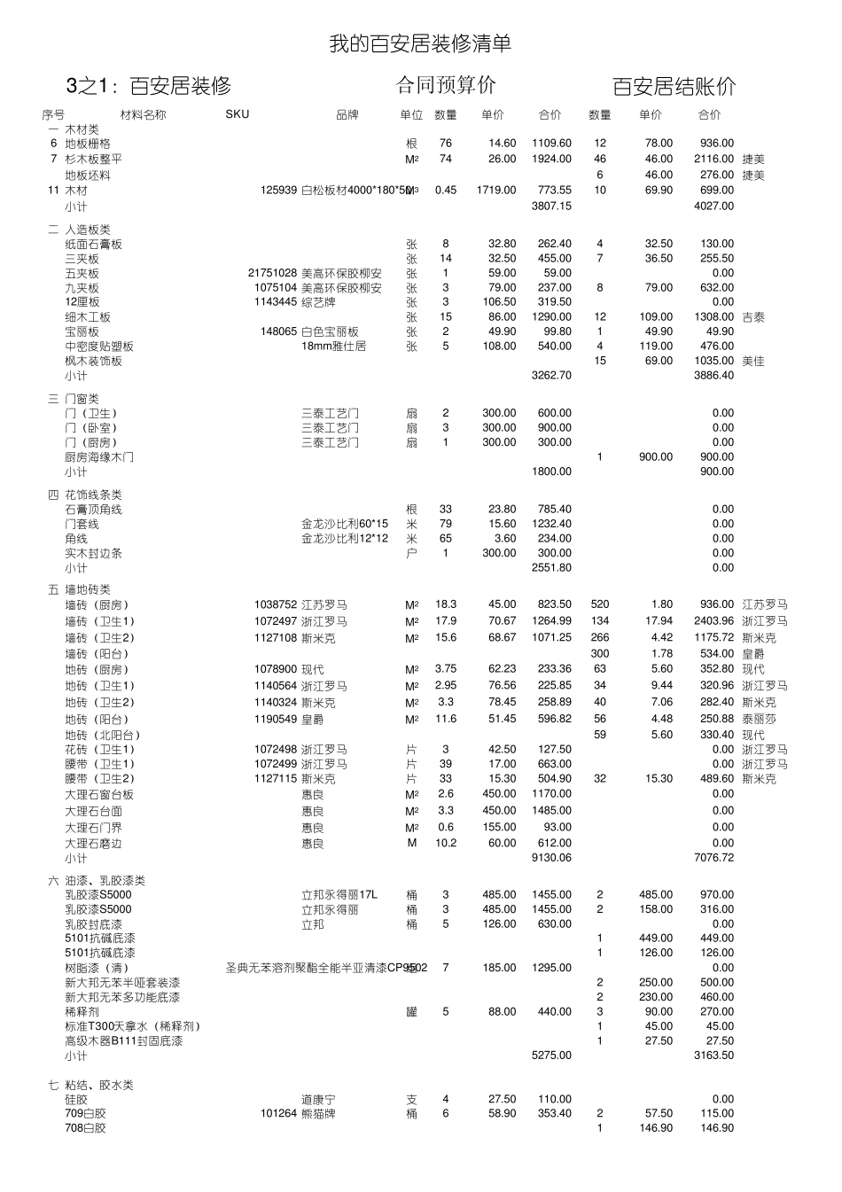 百安居装修清单_第1页
