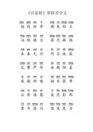 百家姓带拼音全文