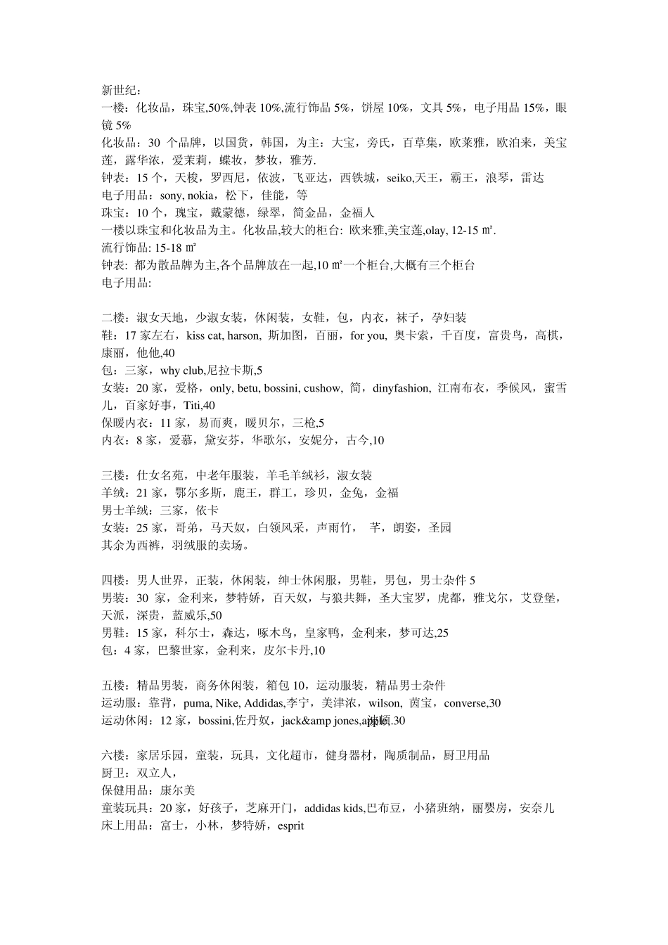 百货商场业态分布_第1页