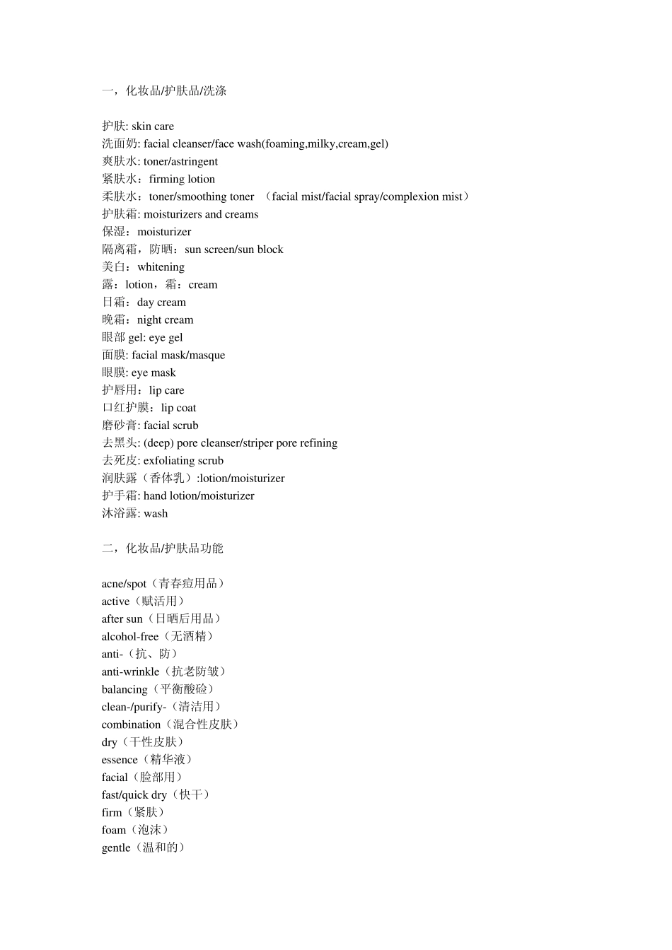 皮肤保养实用英语单词_第1页
