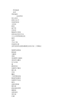 皮肤病英文单词