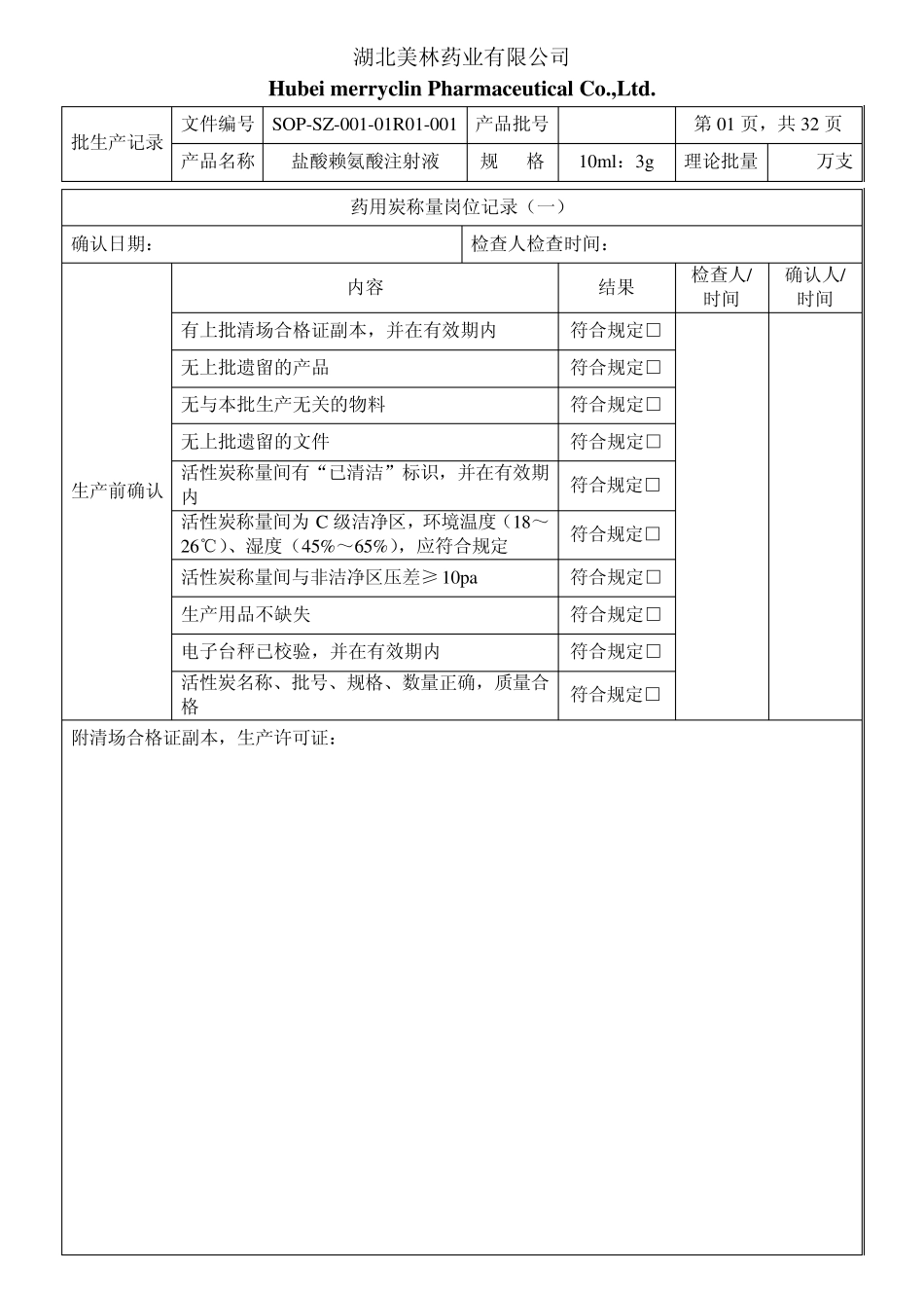 盐酸赖氨酸注射液批生产记录_第2页