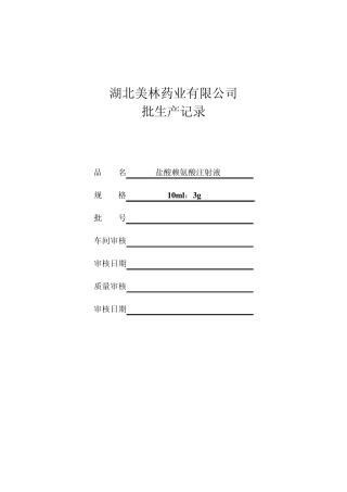 盐酸赖氨酸注射液批生产记录