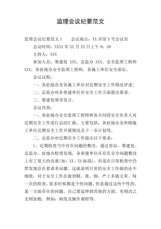 监理会议纪要范文