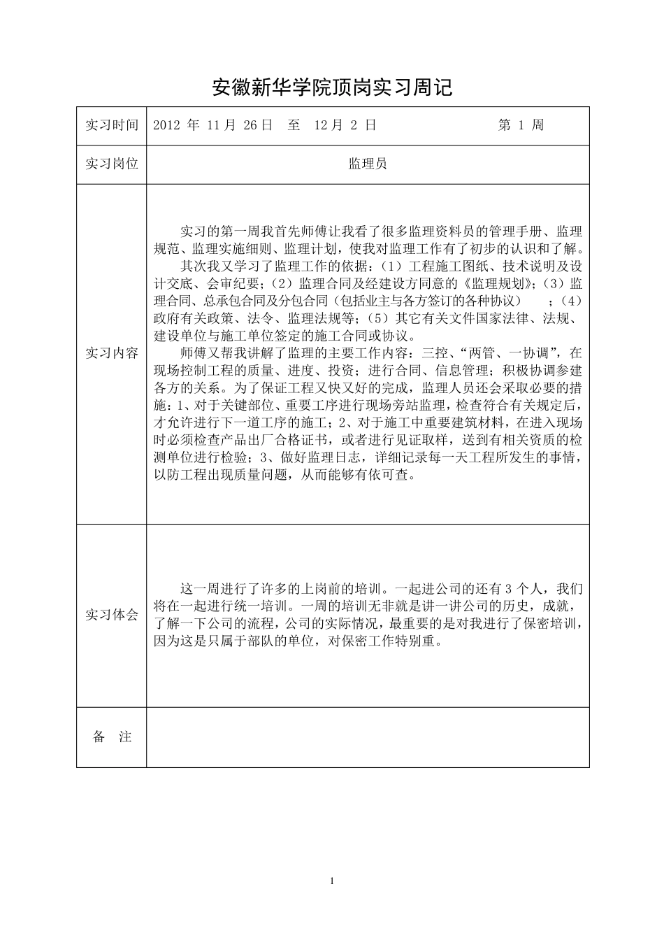 监理员顶岗实习周记_第1页