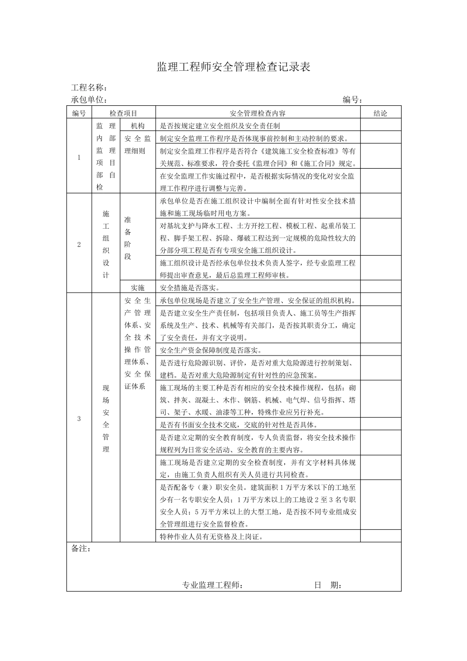 监理安全检查记录表_第2页