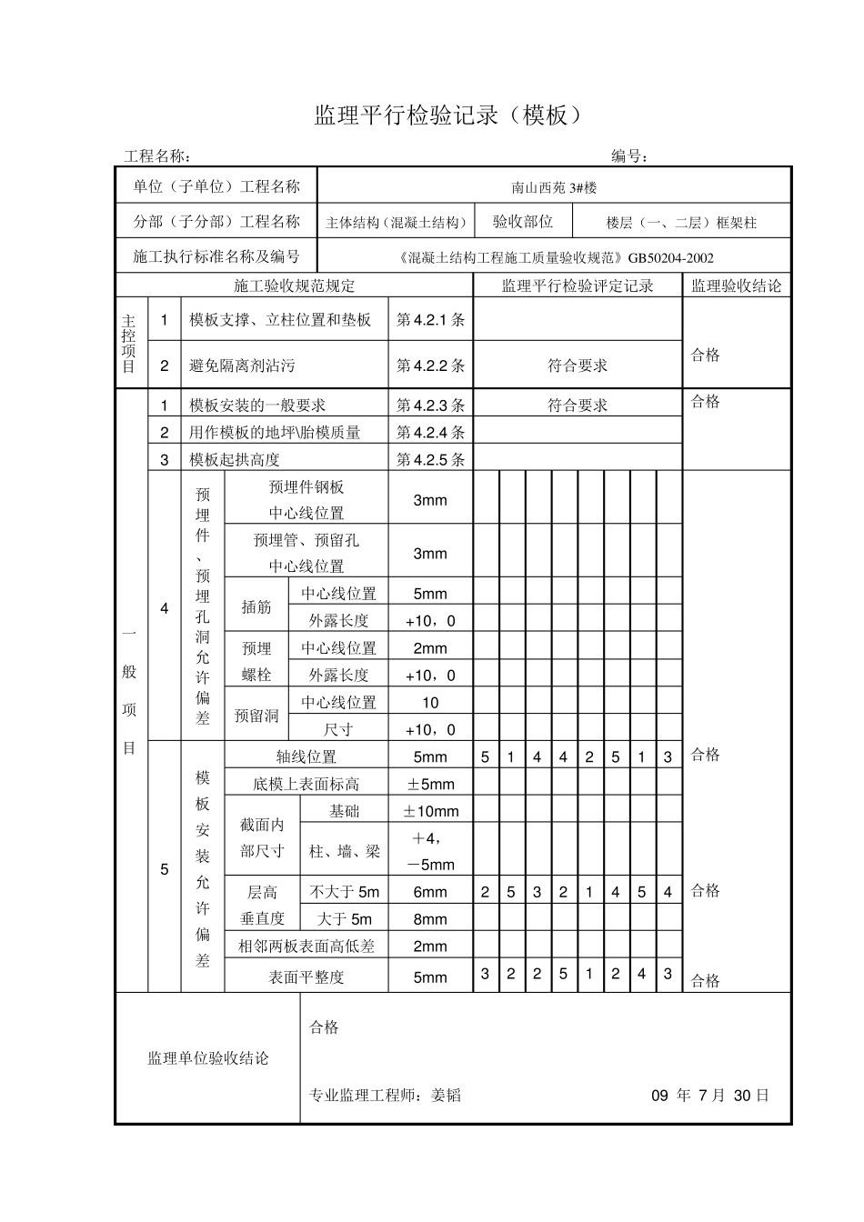监理平行检验记录——模板_第1页
