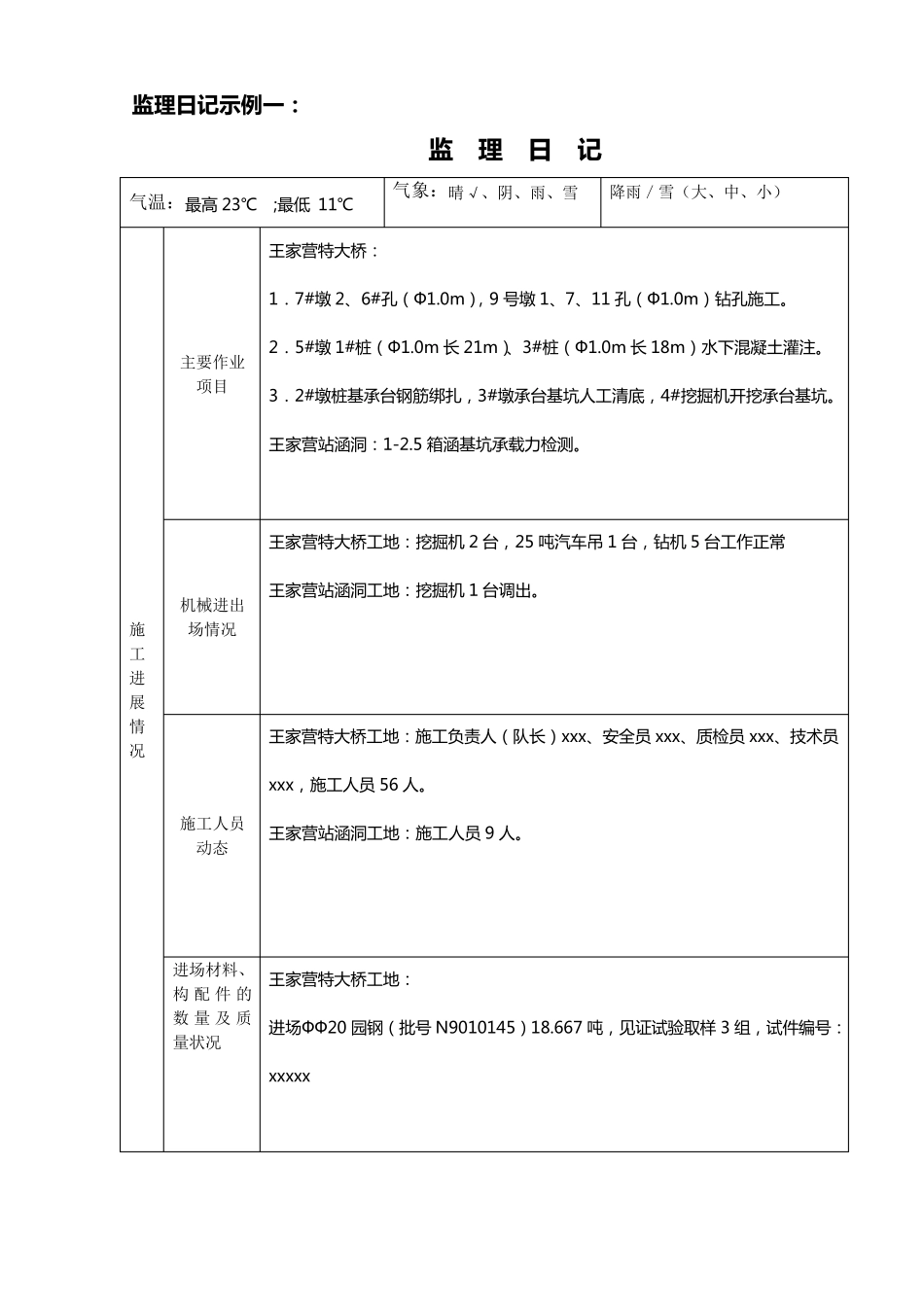 监理施工日志填写示例_第1页