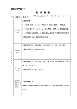 监理施工日志填写示例