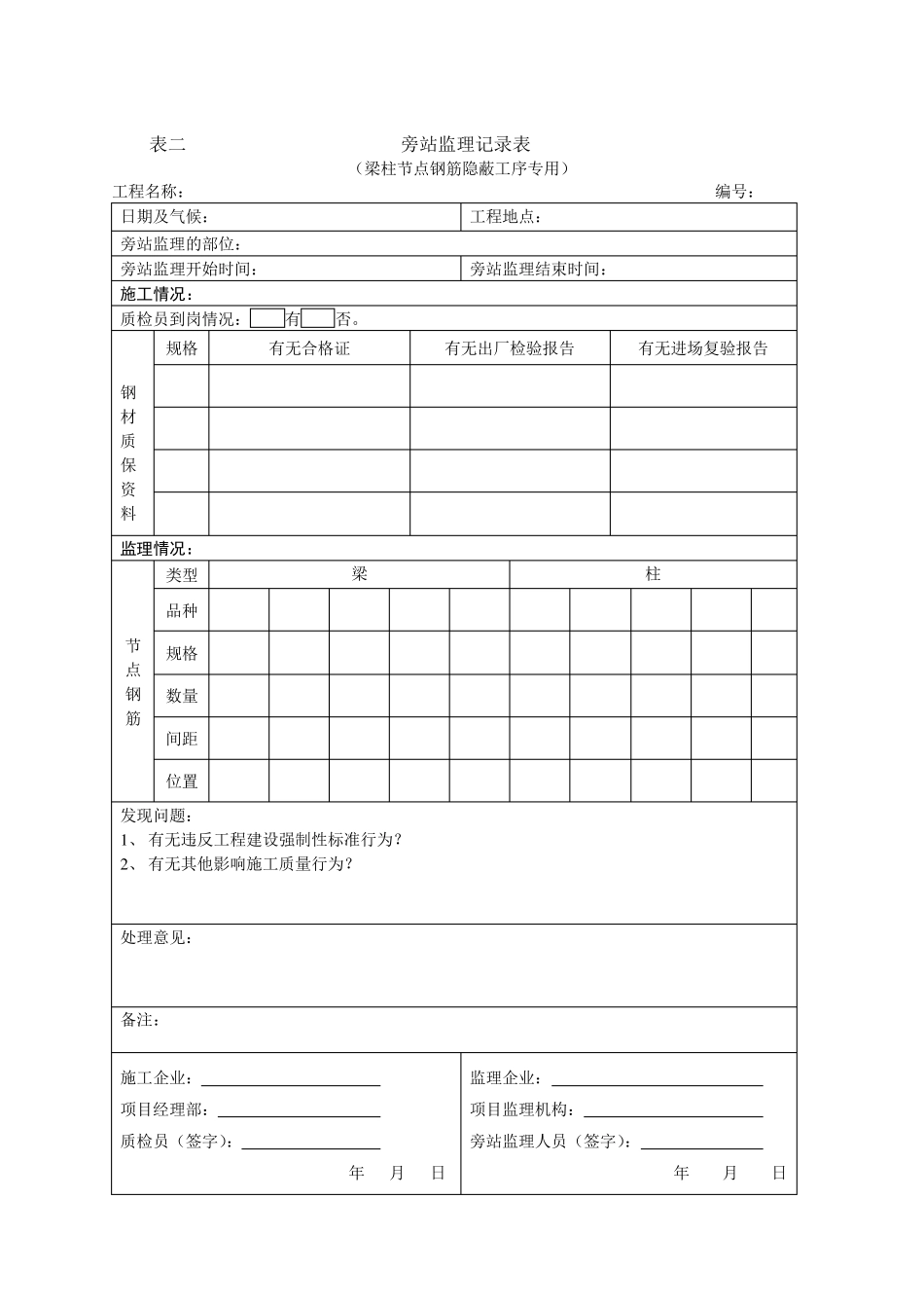 监理旁站表格大全_第2页